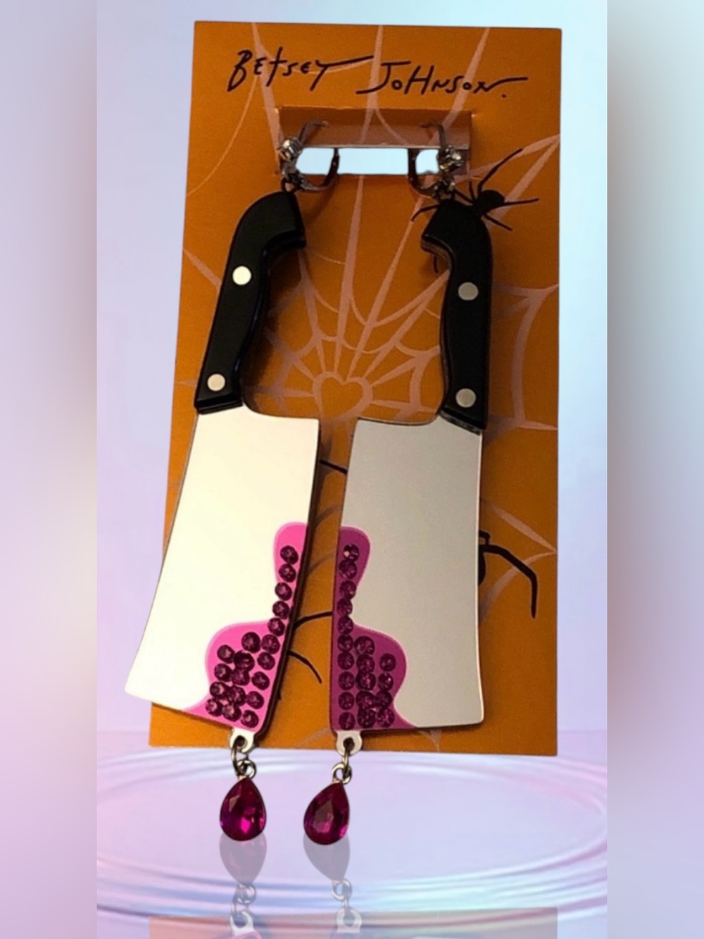 Betsey Johnson Black & Pink Cleaver Dangle Earrings - Picture 9 of 16